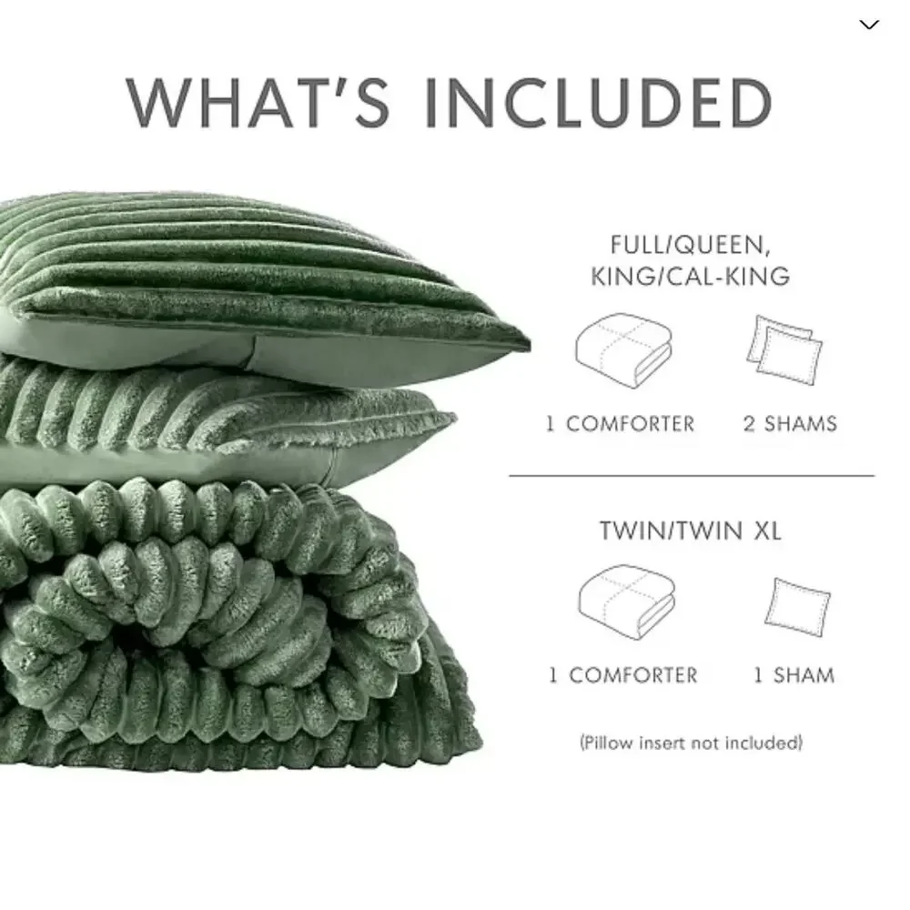 NEW! 510 Design Avril Fluffy Ribbed Plush Midweight Comforter Set Full/Queen